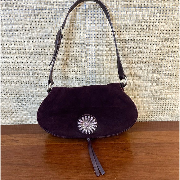 🌟HP🌟VTG 1990s Purple Suede Bling Flap Style Shoulder Bag by New York & Company - Picture 1 of 14